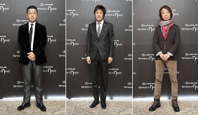 <strong>LEXUS GS｜レクサス GS</strong>　「レクサス スピンドル ナイト」会場より。ゲストとして招かれたインフルエンサー。向かって左より雑誌『ゲーテ』発行人／編集長 舘野清彦氏、チームラボ代表 猪子寿之氏、クリエイティブディレクター 高松 聡氏