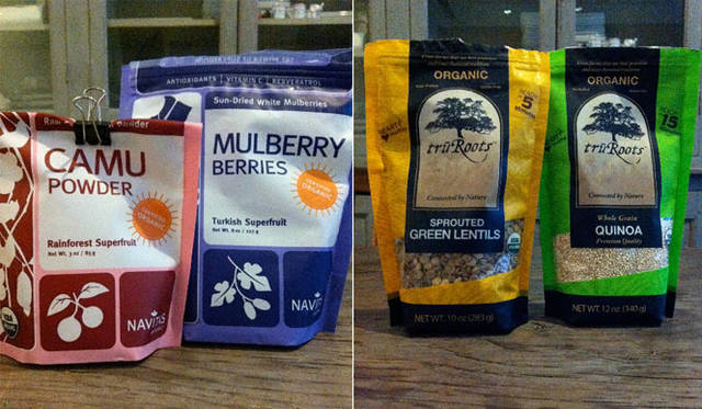 <strong>Munemi meet Anne-Marie Van Dijk </strong>　Anne-Marie’s favorite Supplements and Kitchen favorites　左／「NAVITAS」CAMU POWDER & MULBERRY BERRIES、右／「truRoots」Sprouted GREEN LENTILS & Whole Grain QUINOA