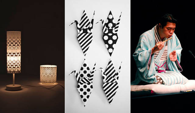 <strong>柳本浩市×中村裕介対談（前編）</strong>　左から、TABLE LIGHT REN / TABLE LIGHT EN、ORIGAMI FOR CRAIN、KIMONO for Yanagiya Karoku