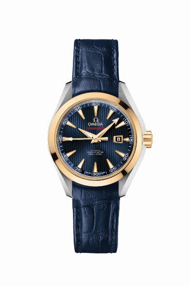 　アリゲーターストラップでラグジュアリーに仕上げられたモデル。「オメガ　シーマスター アクアテラ ロンドン2012」（SSケース、18KYGベゼル、アリゲーターストラップ）64万500円（オメガ／オメガお客様センター）