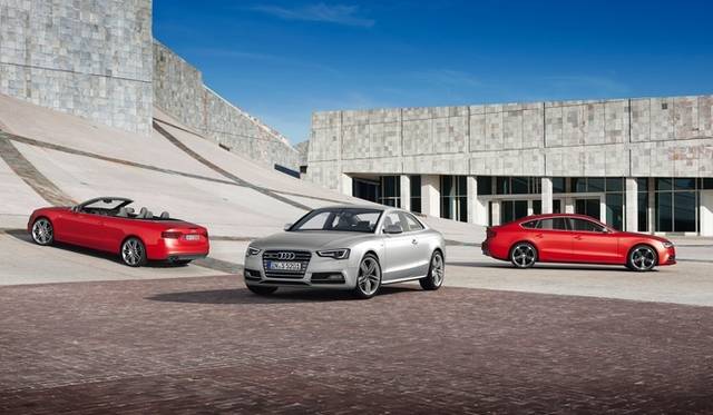 <strong>Audi A5 ＆S5｜アウディ A5＆S5</strong>　向かって左よりS5カブリオレ、S5クーペ、S5スポーツバック