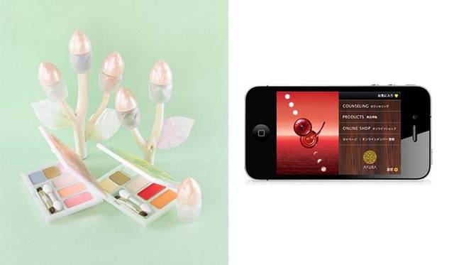 <strong>AYURA｜アユーラ</strong>　左／春限定のメイクアップ新商品、右／AYURA for iPhone