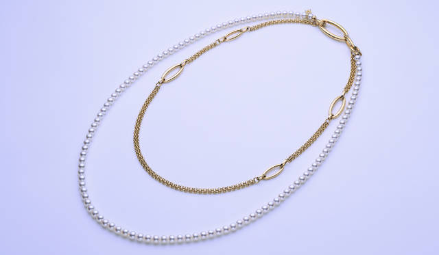 <strong>MIKIMOTO｜ミキモト</strong>　ネックレス（KZP-1278FB）58万8000円（K18製 アコヤ真珠、パールサイズ約4.5mm以上5mm未満、長さ チェーン約47cm、パールネックレス約55cm。※一連の場合は長さ約101cm）