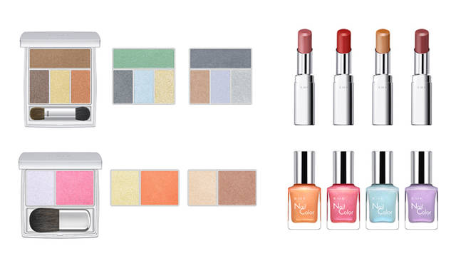 <strong>RMK｜アールエムケー</strong>　2012年春コレクション　左上／スプリンクリング アイズ　4725円　シーズン限定3種、左下／スプリンクリング チークス　4200円　シーズン限定3種、右上／イレジスティブル リップス C　3150円　新2色・シーズン限定2色、右下／ネイルカラー EX　1575円　新4色