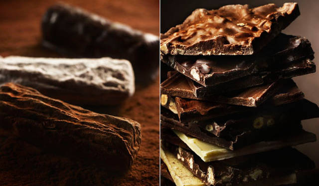 　『Blondel Ginza』　左／アンシエンヌ（Truffes à l’ancienne）10種　1粒 380円～、右／マルトー（Chocolat au marteau）32種　50g 1350円～