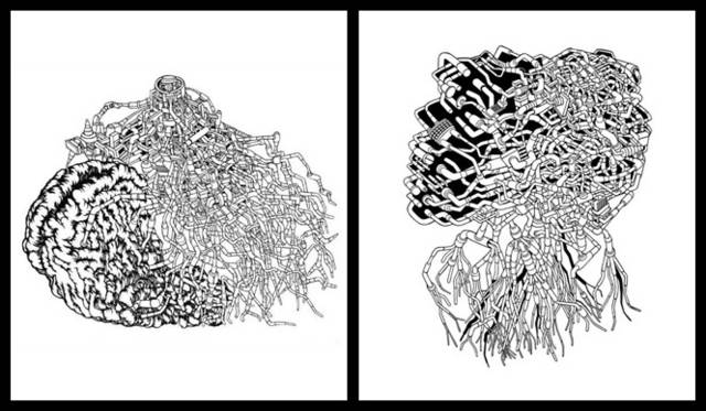 <strong>ディクショナリー倶楽部　「Smile Rock again」展</strong>　尾関幹人（左）「root　01」 （右）「root　02」