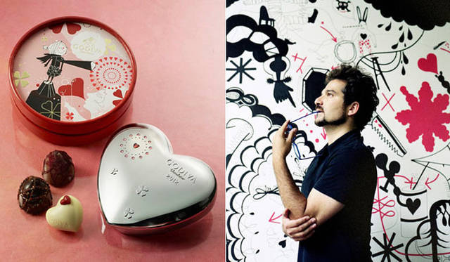 <strong>GODIVA｜ゴディバ</strong><br />左／バレンタイン限定「モンダムールコレクション」。全国有名百貨店内ゴディバショップおよびゴディバ専門店にて発売。モンダムールセレクション（3粒入1365円～）、モンダムールアソートメント（945円～）、モンダムールキープセイクハート、陶器キープセイクハート、ジェムズ、ガトーオフリュイルージュ（3675円）ほか、右／ハイメ・アジョン氏。