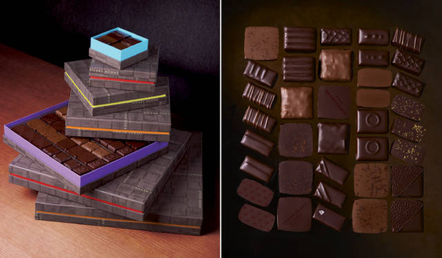 <strong>PIERRE HERMÉ PARIS｜ピエール・エルメ・パリ</strong><br />ボンボンショコラ　2100円（6個詰め合わせ）、3150円（9個詰め合わせ）、5250円（15個詰め合わせ）<br />ピエール・エルメが得意とする素材のひとつであるショコラ。その独特の輝きとまろやかさ、芳香を一度に愉しめる、ショコラ好きにはたまらない詰め合わせの数々。レモン風味の「アンフィニマン シトロン」、ベネズエラのスル・デル・ラゴ産ショコラの深い味わいを愉しむ「アンフィニマン ショコラ シュール デル ラゴ」という、ふたつの新フレーバーをこの機会にぜひご堪能あれ。（アンフィニマン ショコラ シュール デル ラゴは、9個、15個詰め合わせのみ）