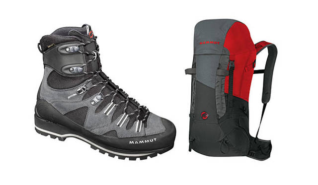 <strong>MAMMUT｜マムート</strong>　左／ロッククライミングからハードな登山までOK。GORE TEXを使用したハイスペックなアイテム。Monolith GTX Men 4万9350円、右／MOTION V Flame ダブルリップストップ素材。Taranaki 30L 2万3100円