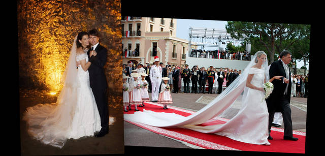 <strong>GIORGIO ARMANI｜ジョルジオ アルマーニ</strong>　ウェディングシーンでもジョルジオ アルマーニは人気。左／トム・クルーズとケイティ・ホームズ、右／英国ウィリアム王子とキャサリン・ミドルトン妃のウェディング。