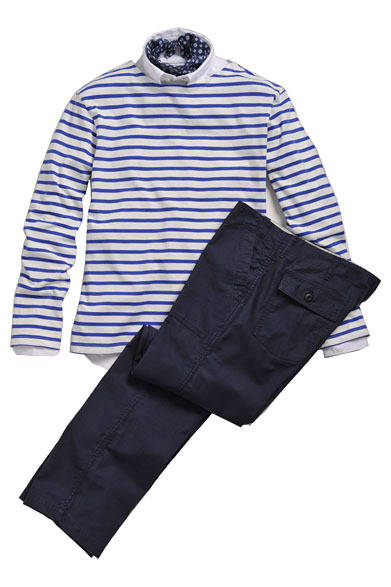 <strong>Salt&Pepper｜ソルト・アンド・ペッパー</strong>　2012春夏デビューコレクション　テンジクバスクボーダー4900円、オックスフォードB/Dシャツ7900円、スカーフ2990円