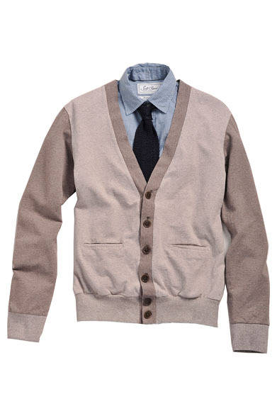 <strong>Salt&Pepper｜ソルト・アンド・ペッパー</strong>　2012春夏デビューコレクション　ピケレタードカーディガン7900円、インディゴオックス3/4シャツ7900円、ニットタイ3990円