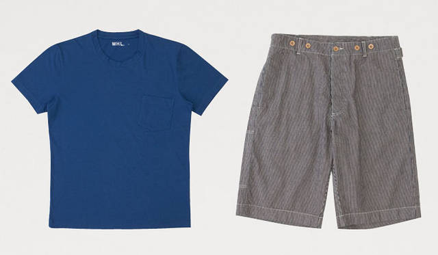 <strong>MARGARET HOWELL｜マーガレット・ハウエル</strong>　ショートトラウザーズ1万6800円、Tシャツ6825円（MHL.オンリーショップ限定。4月上旬入荷予定）
