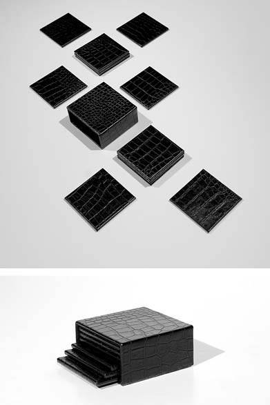 クロコダイルの型押しレザーコースター（1セット6枚入り） 5775円