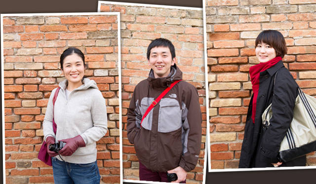 <strong>BOTTEGA VENETA│ボッテガ・ヴェネタ</strong>　左／小田部恵美さん。茨城県常陸太田市出身、28歳。アパレルメーカーにてバッグデザイナーとして活躍後、日本画修復に携わる。震災により休職中。中／佐藤謙行さん。青森県出身、28歳。仙台市のインダストリアルデザインオフィスに長らく勤務経験をもつ。震災により休職中。右／小池夕希菜さん。福島県いわき市出身、23歳。大学卒業後、バッグメイキングの専門学校へ進学し、現在１年生として在学中。