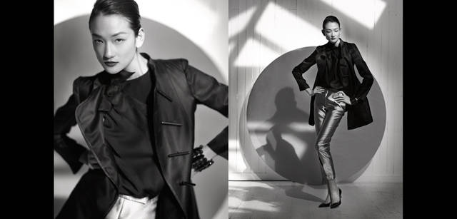 <strong>GIORGIO ARMANI｜ジョルジオ アルマーニ</strong>　マオカラーにボタンのディテールなど、どこかオリエンタルな印象のあるジャケットを主役に。ジャケット38万8500円、トップス14万7000円、パンツ 7万6650円 、ブレスレット 参考商品 、シューズ 6万900円 （すべてジョルジオ アルマーニ）