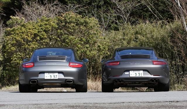<strong>Porsche 911｜ポルシェ新旧911比較試乗</strong>　左が997型、右が新型（991型）