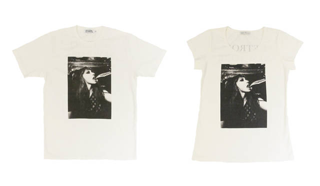 <strong>HYSTERIC GLAMOUR│ヒステリックグラマー</strong>　左からNIAGARAプリント メンズ、ウィメンズTシャツ　各1万290円