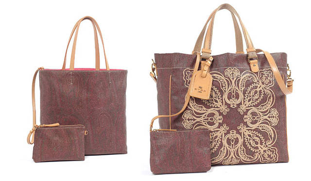 <strong>ETRO｜エトロ</strong>　「Arnica Collection」2012春夏コレクション　ウィメンズ・左／7万3500円（30×31×14cm）、右／17万100円（36.5×36.5×17cm）