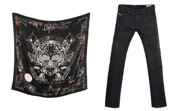 <strong>DIESEL｜ディーゼル</strong>　左／バンダナ7800円（ディーゼル）、右／デニム2万7000円（ディーゼル）