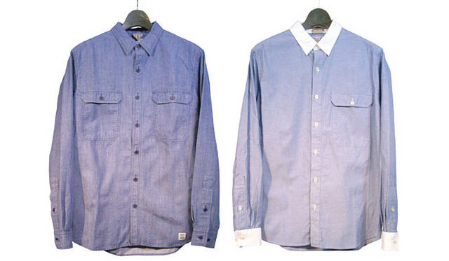 <strong>WORK for PLAY NUMERO UNO｜ワーク フォー プレイ ヌメロ ウーノ</strong>　左／ワークシャツ1万7850円、右／クレリックシャツ1万3650円