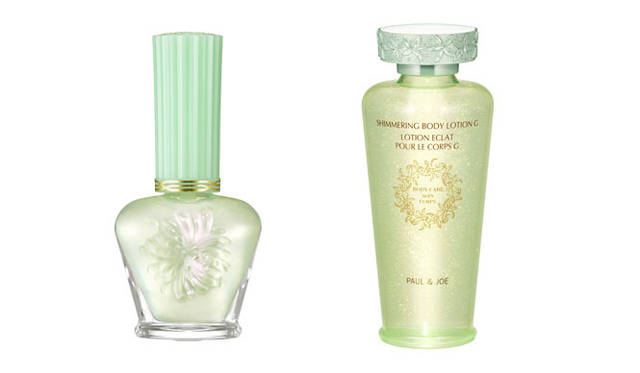 <strong>PAUL&JOE BEAUTE｜ポール＆ジョー ボーテ</strong>　左／＜ネイルカラー＞ポール＆ジョー ネイル エナメル 1680円、右／＜ボディ用ローション＞ポール＆ジョー シマリング ボディ ローション G 4200円