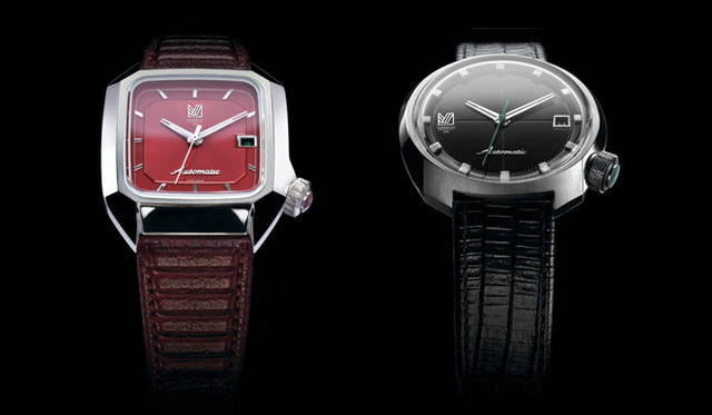 <strong>MARCH LA.B｜マーチ エルエービー</strong> 左／「AM2 38MM BORDEAUX」20万5000円、右／「AM 40MM BLACK」10万5000円（ともにユナイテッドアローズ 原宿本店 メンズ館）