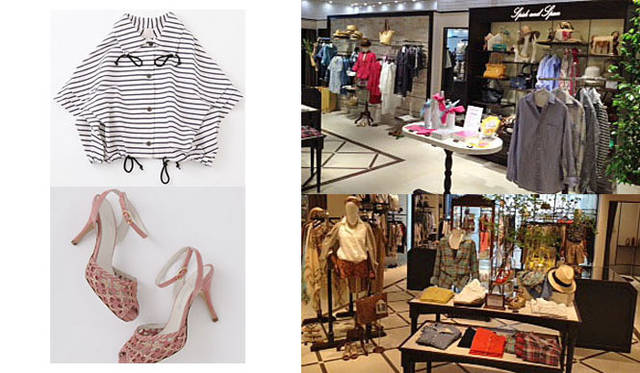 <strong>Shibuya Hikarie ShinQs｜渋谷ヒカリエ シンクス</strong>　4階　スピック＆スパン　左上／NYの都会的なスタイルを基調に、オフィスからプライベートまで幅広く展開しているコレクションからブルゾンをチョイス。「Switch」ボーダーブルゾン（限定アイテム）2万1000円。左下／「amante」メッシュサンダル2万7300円