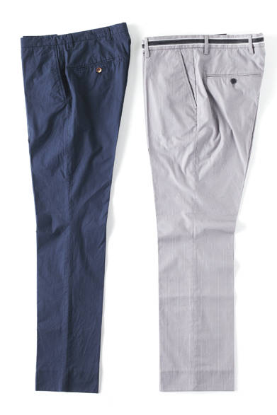 <strong>阪急MEN’S TOKYO｜6月 “ハイセンスに楽しむクールビズ”</strong>　左／PAULIE COTTON WASH 2万1000円、右／NICOLAS SLIM 2万4150円（ともにJ.リンドバーグ）