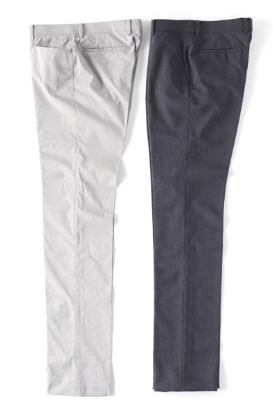 <strong>阪急MEN’S TOKYO｜6月 “ハイセンスに楽しむクールビズ”</strong>　左／クールモーションスラックス1万9950円、ウォッシャブルスラックス1万8900円（ともにランバン オン ブルー）