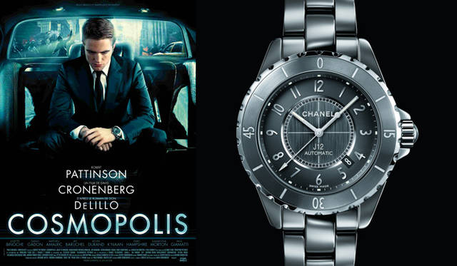 <strong>CHANEL│シャネル</strong>　車中にたたずむロバートを写した映画のポスターにも「J12 CHROMATIC」は登場。 J12 CHROMATIC　　自動巻き、チタン セラミック、200メートル防水　　58万8000円
