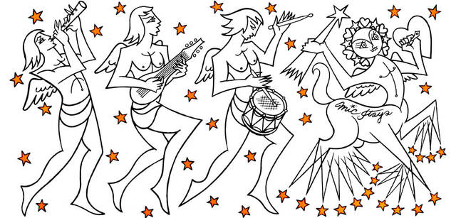 <strong> MIC＊ITAYA│ミック・イタヤ</strong>　 「THE RUDE BAND OF THE SPHERES」 ACRYLIC ON CANVAS　500×1000mm　23.04.2012