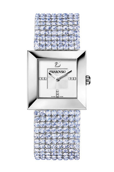 ベストセラーモデル「エリス レディ」の新色。スワロフスキー・ジュエリーやアクセサリーからインスピレーションを得た、ラベンダー系の色合いのクリスタルメッシュがポイント。<br /><br /><strong>エリス レディ</strong><br />9万4500円<br />クォーツ、30×30mm、SS×クリスタル<br /><br />スワロフスキー・ジャパン（カスタマー・リレーションズ）<br />Tel. 0120-10-8700<br />www.swarovski.co.jp