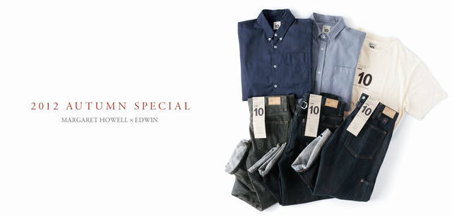 　2012-13秋冬コレクション　シャツ各2万4150円、Tシャツ7350円、デニム左から2万4150円、2万4150円、4万7250円（※店舗限定）（すべてマーガレット・ハウエル）