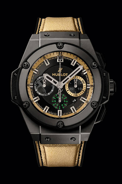 <strong>HUBLOT│ウブロ</strong>　”稲妻”の異名をもつ人類最速のスプリンター、ウサイン・ボルト。彼の名を冠したコラボレーションモデル「キング・パワー ウサイン・ボルト」が世界250本限定で誕生した。キング・パワー ウサイン・ボルト　203万7000円