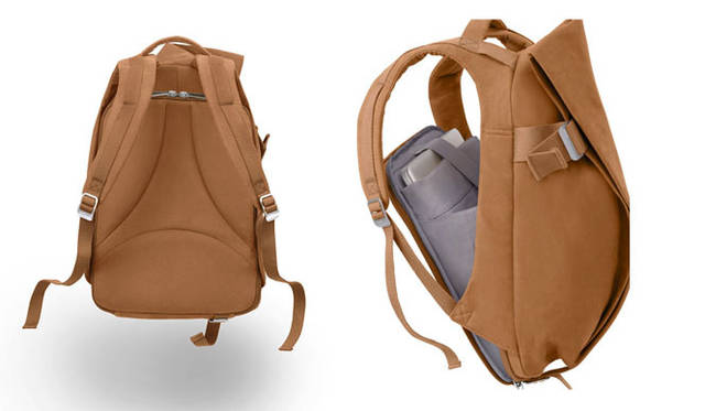 <strong>LIVING MOTIF｜リビング・モティーフ</strong>　ラップトップコンピューターをデイリーに使うクリエイターやビジネスパーソンのためにデザインされたLaptop Rucksack。折り畳んでループでロックするユニークなフォルムが特徴のホールド感抜群のバックパック。「Laptop Rucksack」対応機種（15〜17インチ）2万7090円、（13インチ）2万6040円