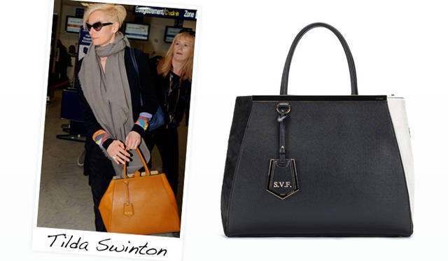 <strong>FENDI｜フェンディ</strong>　左　女優 Tilda Swinton（ティルダ・スウィントン）が持っているバッグ（カーフ）（参考色） [W36×H28×D16cm]　22万1550円、右　バッグ（カーフ×ヘアカーフ）[W36×H28×D16cm]　27万900円