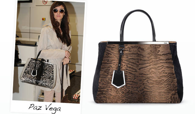 <strong>FENDI｜フェンディ</strong>　左　女優 Paz Vega（パス・ヴェガ）が持っているバッグ（ヘアカーフ）[W36×H28×D16cm] 32万8650円、右　バッグ（アストラカン）[W36×H28×D16cm] 104万4250円