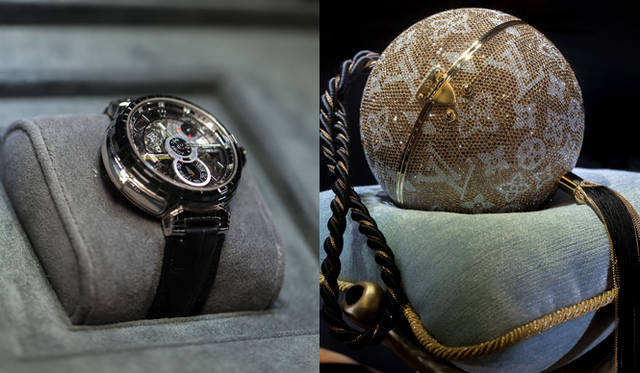 <strong>LOUIS VUITTON│ルイ・ヴィトン</strong>　店内に展示されたウォッチや、ジュエリーのようなイブニングバッグ<br />©LOUIS VUITTON