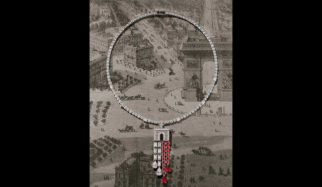 <strong>LOUIS VUITTON│ルイ・ヴィトン</strong>　ロレンツ・バウマーがデザインするハイジュエリー「ラーム・デュ・ヴォワイヤージュ エスカル ア パリ シャンゼリゼ ネックレス」<br />©LOUIS VUITTON