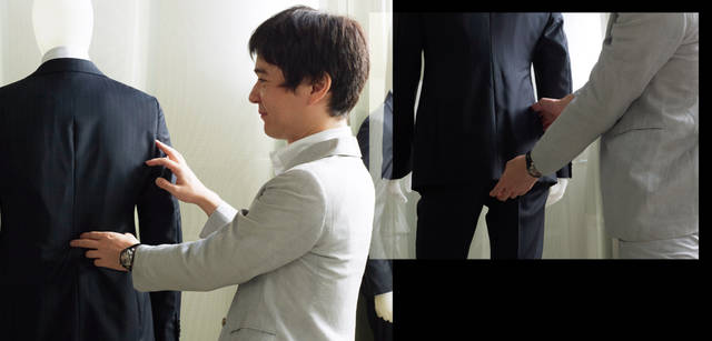 <strong>GIORGIO ARMANI｜ジョルジオ アルマーニ</strong><br />「具体的にアルマーニのジャケットをみたとき、その思想がよくあらわれているのは、たとえばウエストのラインだ。背後から見た場合、脇の下にあたる部分から、つまりは女性服の絞り込みがはじまるのとおなじ位置から、ウエストラインを形成するラインは絞り込まれる。横から見たときには、少し前下がりになるよう作られているの特長的。まっすぐなパターンをひくのではなく、立体的に裁断されている」（鈴木文彦）