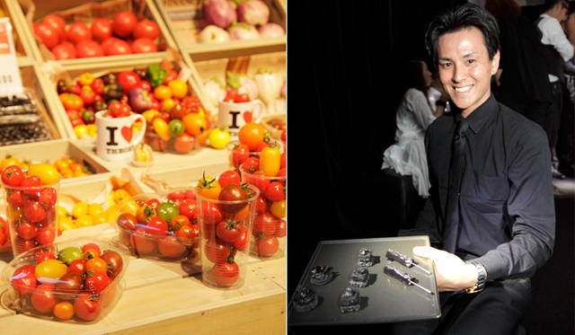 <strong>theory｜セオリー</strong>　左は当日販売されたオーガニック野菜。右は「黒」をテーマにしたオードブル！
