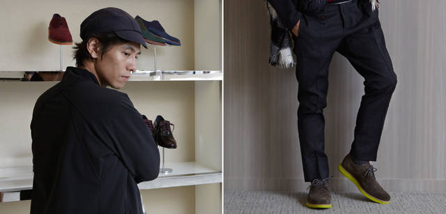 <strong>COLE HAAN｜コール ハーン</strong><br />「クラシックなテイストとスポーティなテイストが融合した靴なので、コーディネイトも相反するものの組み合わせを意識しました」とスタイリスト池田さん。ウィンドストッパー素材のブルゾンに、ジャストレングスの細めのウールパンツを合わせて