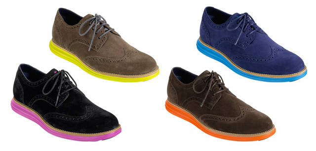 <strong>COLE HAAN｜コール ハーン</strong><br />4色のバリエーション。それぞれ鮮やかなソールの色が際立つ。「ルナグランド ウィングチップ」各3万9900円