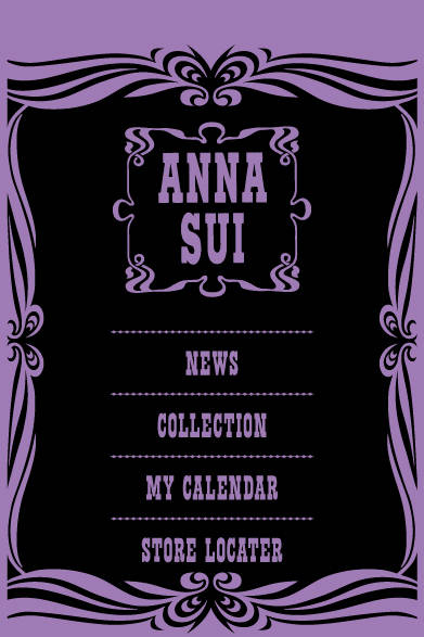 <strong>ANNA SUI│アナ スイ</strong>　アナ スイらしいブラックとパープルのカラーを基調にバタフライのデザインがあしらわれている