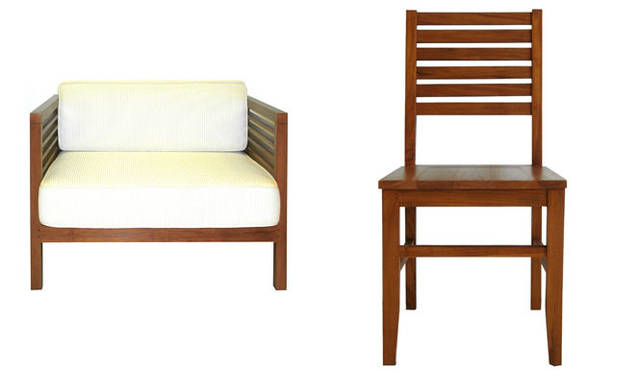 <strong>SCANTEAK｜スキャンティーク</strong>　左／SOFA 「LINEAR（リニア）」、右／CHAIR 「Bass（バス）」