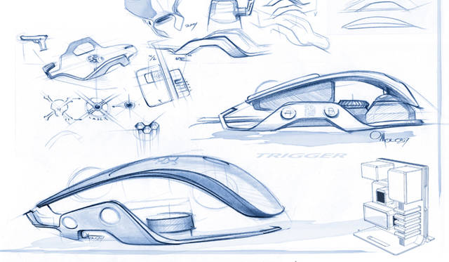 <strong>Pro-Gaming Computer Mouse Level 10 M｜プロゲーミング コンピューター マウス レベル 10 M</strong><br />スケッチのなかには拳銃も描かれている　右下がPCケース「Level 10」だ