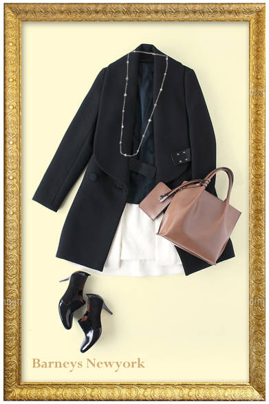 ウエストマークすることにより全身がぐっと引き締まり、ノーブルな印象に。インにはフェミニンなアイテムをチョイスし上品なスタイリングの完成。<br /><br />