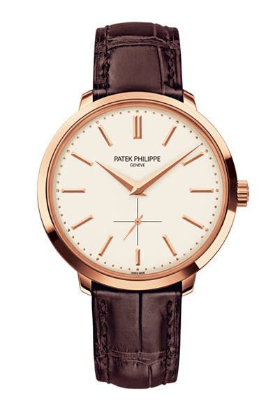 パテック フィリップの伝統的な紳士用カラトラバ・コレクションに、新作モデル「5123」が登場。エレガントでスリムなラウンド型ケースとフラットベゼルの組み合わせは、1950年代末のデザインにインスピレーションを得たもの。手巻きムーブメントの精細な仕上がりは、サファイヤクリスタル製のシースルーバックを通して鑑賞することができる。<br /> <br /><strong>カラトラバ 5123 </strong> <br />231万円<br />手巻き、直径38mm、RG、スモールセコンド、3気圧防水<br /> <br />パテック フィリップ ジャパン・インフォメーションセンター<br />Tel. 03-3255-8109 <br />http://www.patek.com