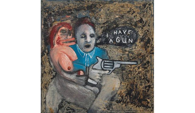 <strong>ART｜「デヴィッド･リンチ展～暴力と静寂に棲むカオス」</strong>　『I HAVE A GUN』2012年 oil＋mixed media on canvas 60.96cm×60.96cm　For all artwork: copyright David Lynch All photos were taken by Robert Wedemeyer.